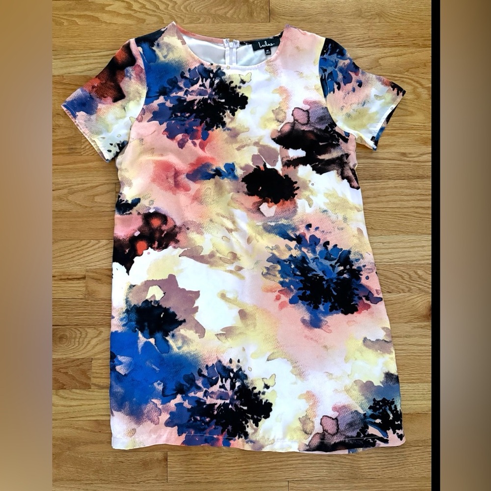 Lulu's Orange Abstract Watercolor Silhouette Shift Lightweight Dress Size Medium